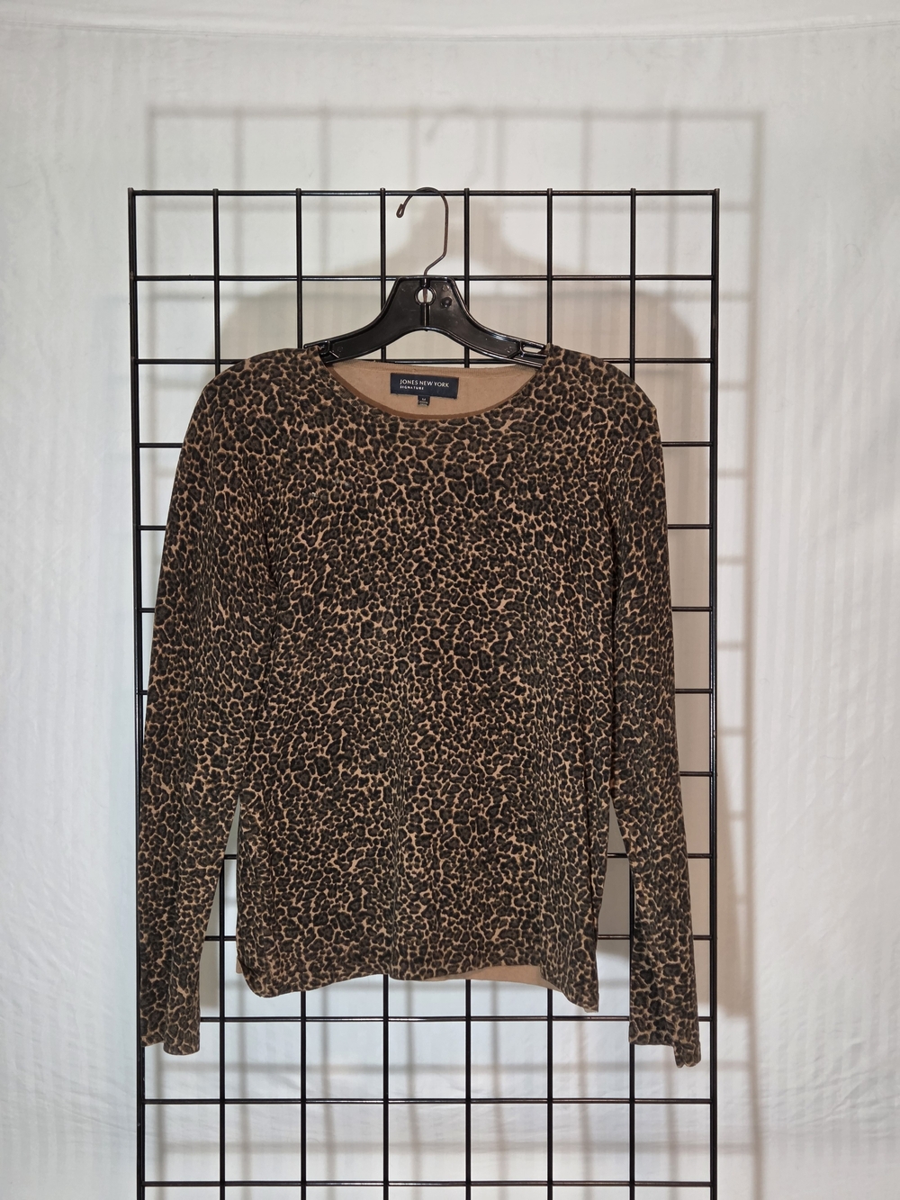 Jones New York Leopard Print Long Sleeve Top - Brown/Black